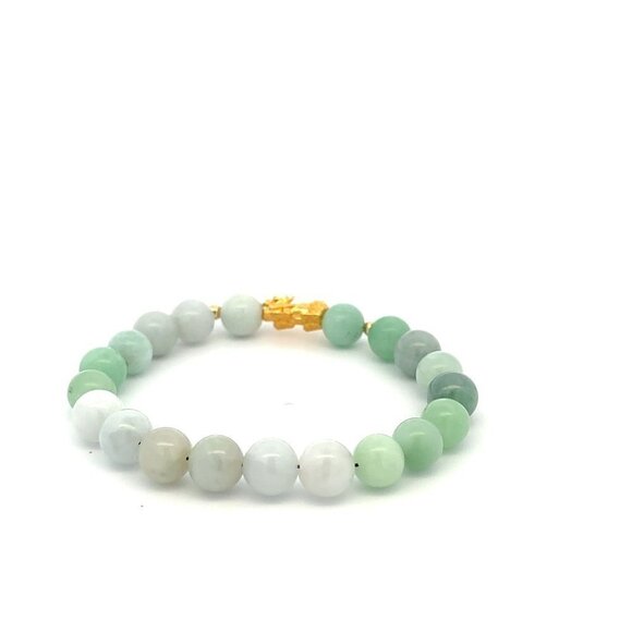 18K Gold Dragon Pixiu Piyao Lucky Charm Bead Bracelet Gemstone Jadeite Jade 8mm - Picture 5 of 9